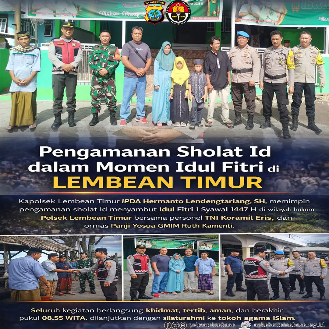 Pengamanan Humanis Warnai Pelaksanaan Sholat Id di Lembean Timur